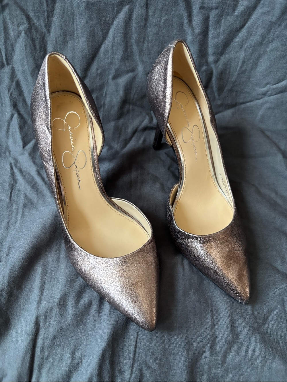 Jessica Simpson Metallic Gunmetal Pointed-Toe Pumps